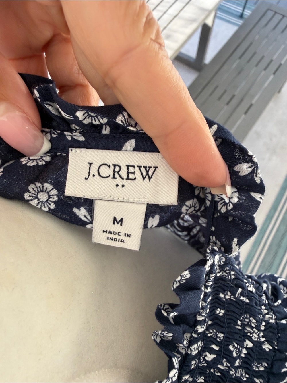 J. Crew Navy White Floral Ruffle V-Neck Blouse - Picture 4 of 5
